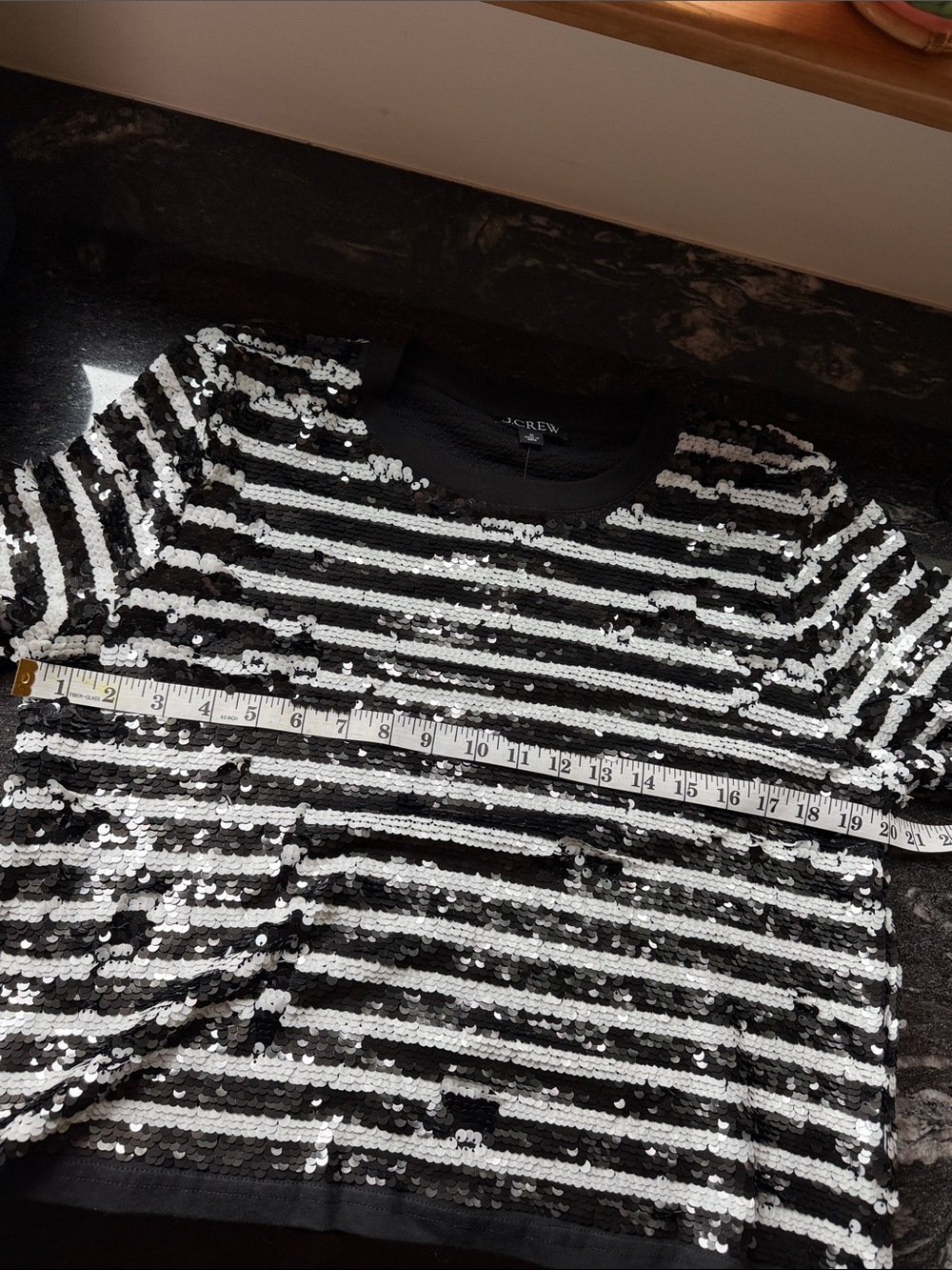 J. Crew Sequin Embellished Striped Tee NWT M - Picture 6 of 6